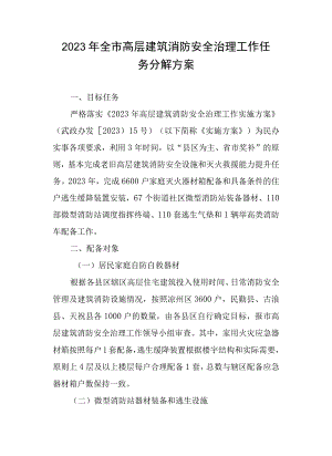 2023年全市高层建筑消防安全治理工作任务分解方案.docx