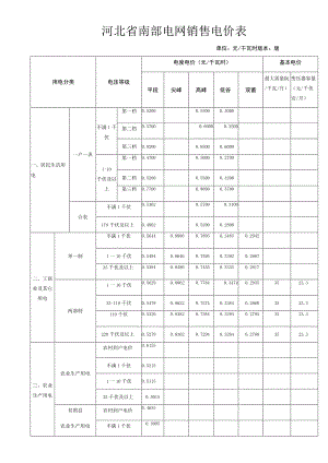 河北省南部电网销售电价表.docx