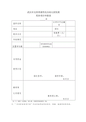 武汉市支持普惠性民办幼儿园发展奖补项目申报表.docx
