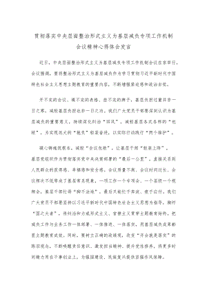 贯彻落实中央层面整治形式主义为基层减负专项工作机制会议精神心得体会发言.docx