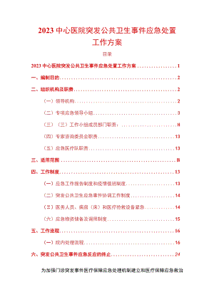 2023中心医院突发公共卫生事件应急处置工作方案.docx