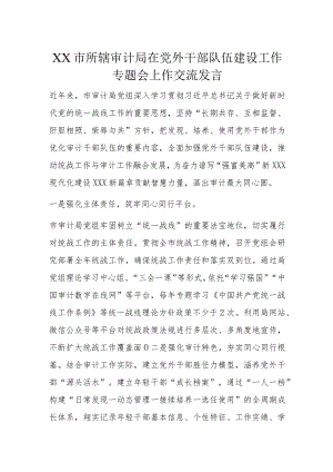 XX市所辖审计局在党外干部队伍建设工作专题会上作交流发言.docx