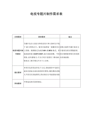 电视专题片制作需求表.docx