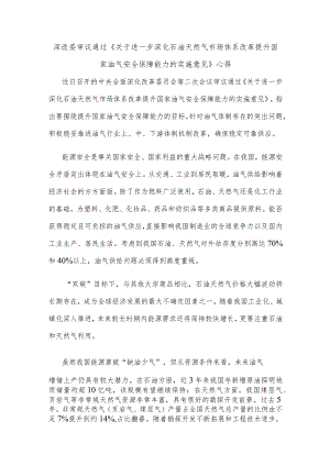 深改委审议通过《关于进一步深化石油天然气市场体系改革提升国家油气安全保障能力的实施意见》心得.docx