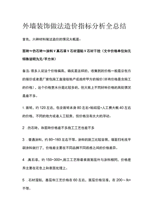 外墙装饰做法造价指标分析全总结.docx