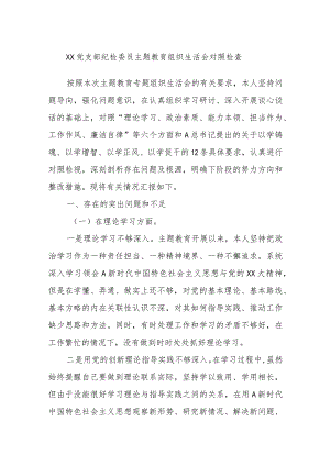XX党支部纪检委员主题教育组 织生活会对照检查.docx