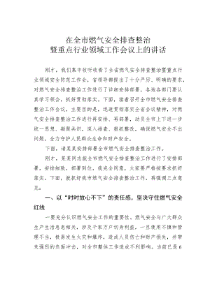 在全市燃气安全排查整治暨重点行业领域工作会议上的讲话.docx