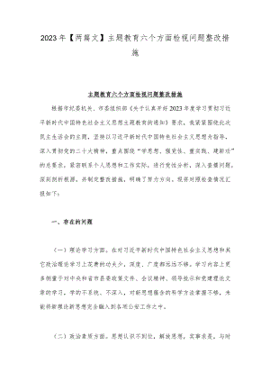 2023年【两篇文】主题教育六个方面检视问题整改措施.docx