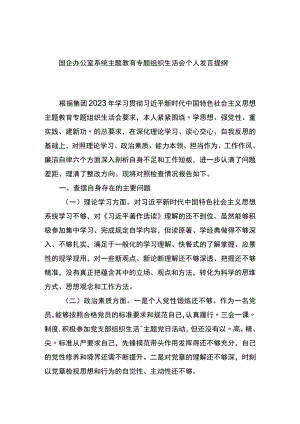 国企办公室系统主题教育专题组织生活会个人发言提纲 .docx