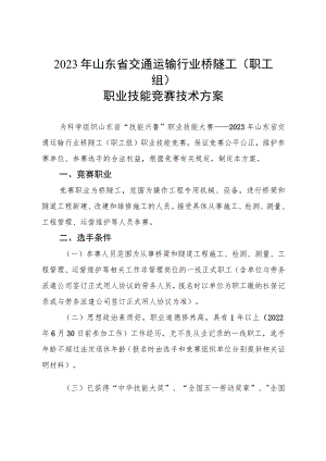 2023年山东省交通运输行业职业技能竞赛桥隧工（职工组）赛项技术方案.docx