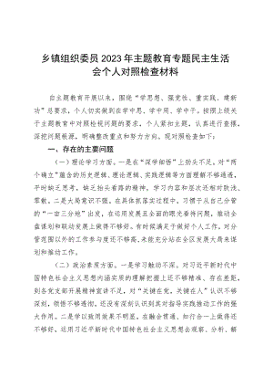 乡镇街道组织委员2023年主题教育专题民主生活会个人对照检查材料.docx