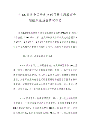 中共XX委员会关于各支部召开主题教育专题组织生活会情况报告.docx