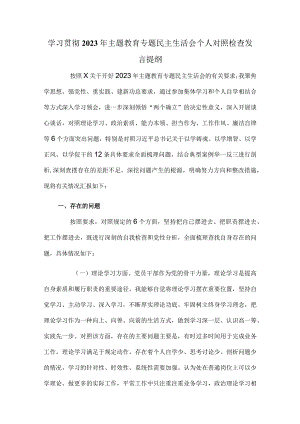 学习贯彻2023年主题教育专题民主生活会个人对照检查发言提纲.docx