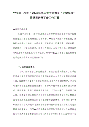 党委党组2023年第二批主题教育“先学先改”情况报告及下步工作打算.docx
