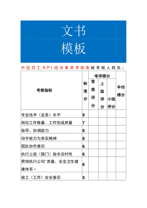 车间领班、组长KPI综合素质考核表.docx