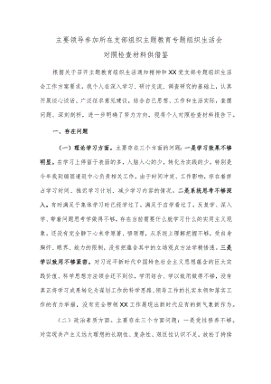 主要领导参加所在支部组织主题教育专题组织生活会对照检查材料供借鉴.docx