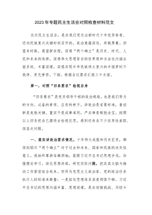 2023年专题民主生活会对照检查材料范文.docx