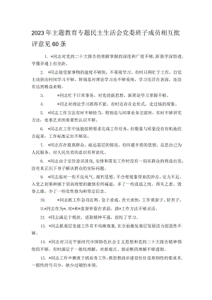 2023年主题教育专题民主生活会党委班子成员相互批评意见60条.docx