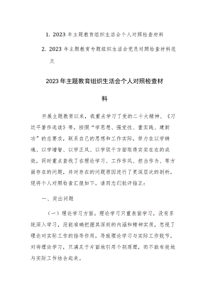 两篇：2023年主题教育专题组织生活会党员对照检查材料范文.docx