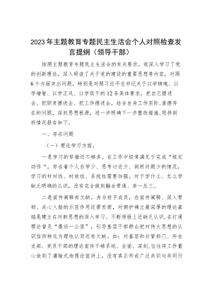 2023年主题教育专题民主生活会党员干部个人对照检查材料和发言提纲（精选两篇合辑）.docx