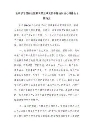 公司学习贯彻主题教育第三期党员干部培训班心得体会3篇范文.docx