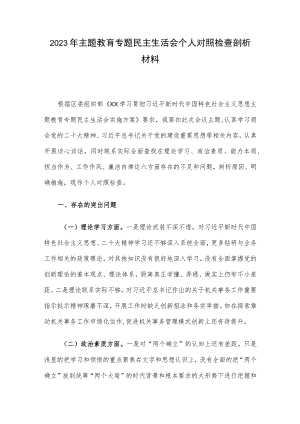 2023年主题教育专题民主生活会个人对照检查剖析材料.docx