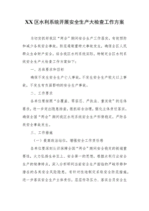 XX区水利系统开展安全生产大检查工作方案.docx
