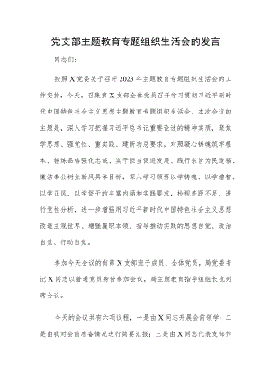党支部主题教育专题组织生活会的发言.docx