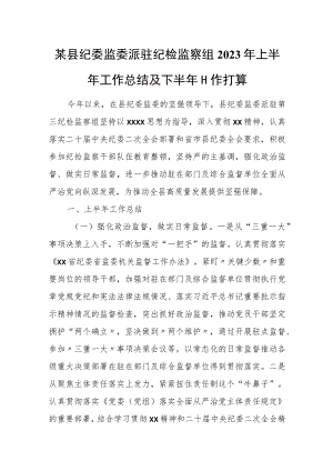 某县纪委监委派驻纪检监察组2023年上半年工作总结及下半年工作打算.docx