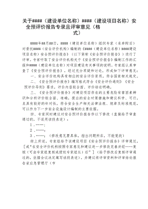 关于＃＃＃＃(建设单位名称)＃＃＃＃(建设项目名称)安全预评价报告专家组评审意见（格式）.docx