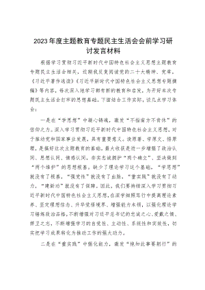 2023年主题教育专题民主生活会研讨学习发言材料和发言提纲（精选两篇合辑）.docx