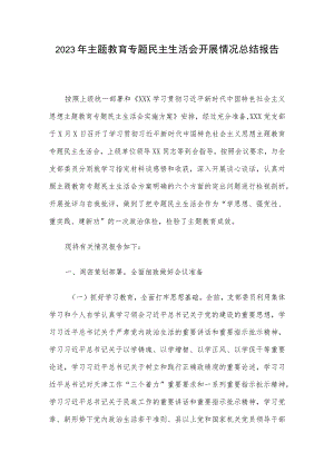 2023年主题教育专题民主生活会开展情况总结报告.docx