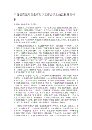 市自然资源局在全市组织工作会议上的汇报发言材料.docx