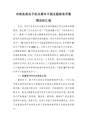 市税务局关于机关青年干部主题教育开展情况的汇报.docx