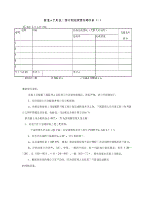 管理人员月度工作计划完成情况考核表.docx