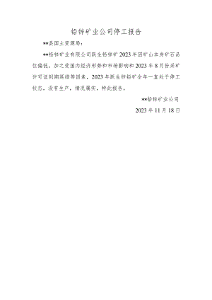 铅锌矿业公司停工报告.docx