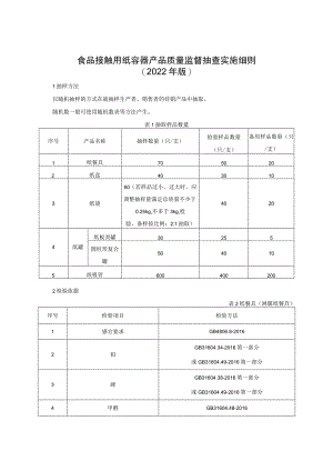 食品接触用纸容器产品质量监督抽查实施细则（2022年版）.docx