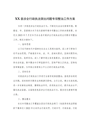XX县涉企行政执法突出问题专项整治工作方案.docx