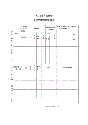 XX电子有限公司消防控制室值班记录表（2023年）.docx