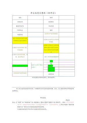 考生信息反馈表准考证.docx