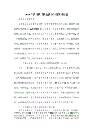 2023年贯彻执行民主集中制情况报告三.docx