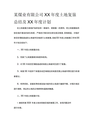 某煤业公司年度土地复垦总结及年度计划.docx