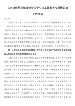 在市信访局党组理论学习中心组主题教育专题研讨班上的讲话.docx
