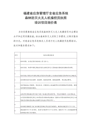 福建省应急管理厅全省应急系统森林防灭火无人机操控员执照培训项目询价表.docx
