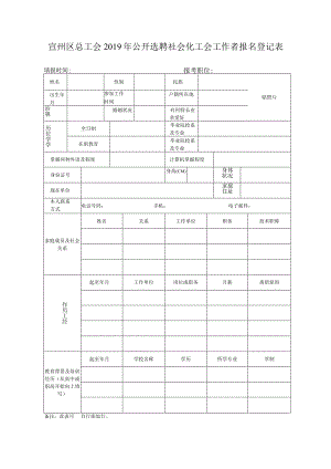 宣城市总工会面向全市公开选聘社会化工会工作者报名登记表.docx