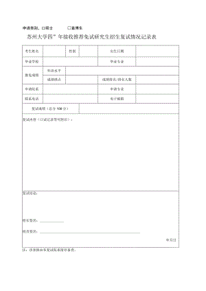 苏州大学2006年硕士研究生招生复试情况记录表.docx