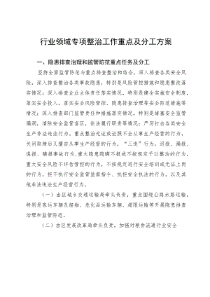 行业领域专项整治工作重点及分工方案.docx