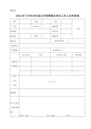 喀什地区面向社会公开考录公务员、工作人员考察政审表.docx