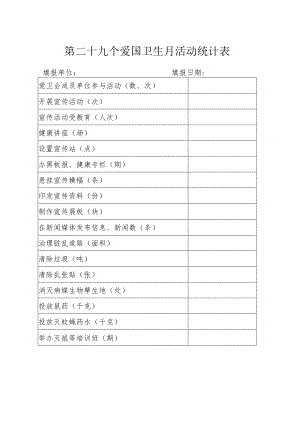 第二十九个爱国卫生月活动统计表.docx