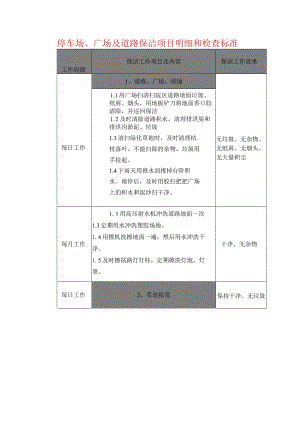 停车场、广场及道路保洁项目明细和检查标准.docx